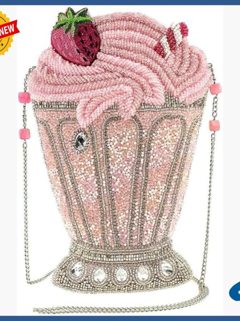 Beaded Milkshake Crossbody Handbag with Removable Chain Strap